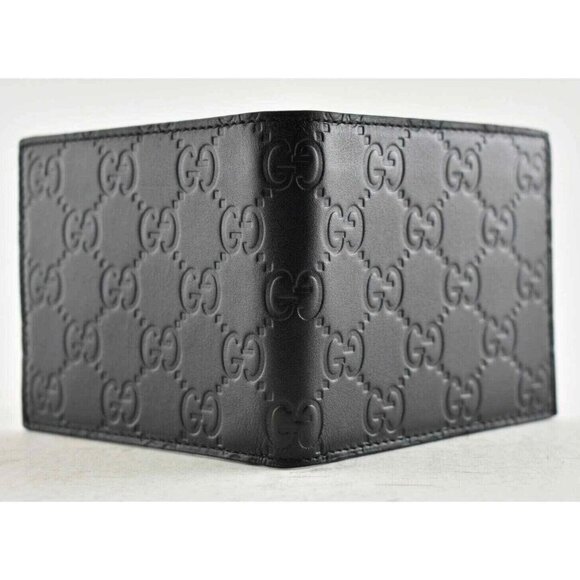 Gucci Signature Black Leather Monogram GG Logo Credit Card Holder Bifold Wallet - Picture 1 of 7